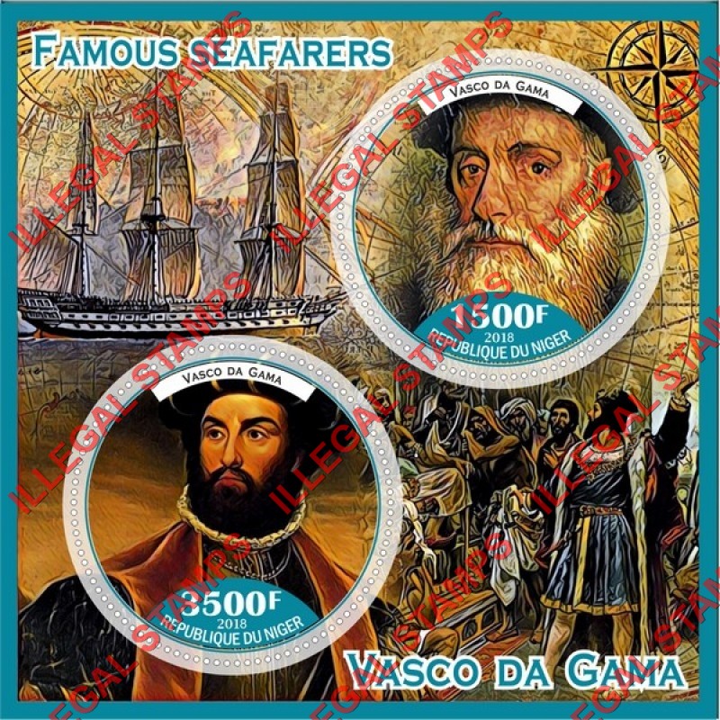 Niger 2018 Famous Seafarers Vasco da Gama Illegal Stamp Souvenir Sheet of 2