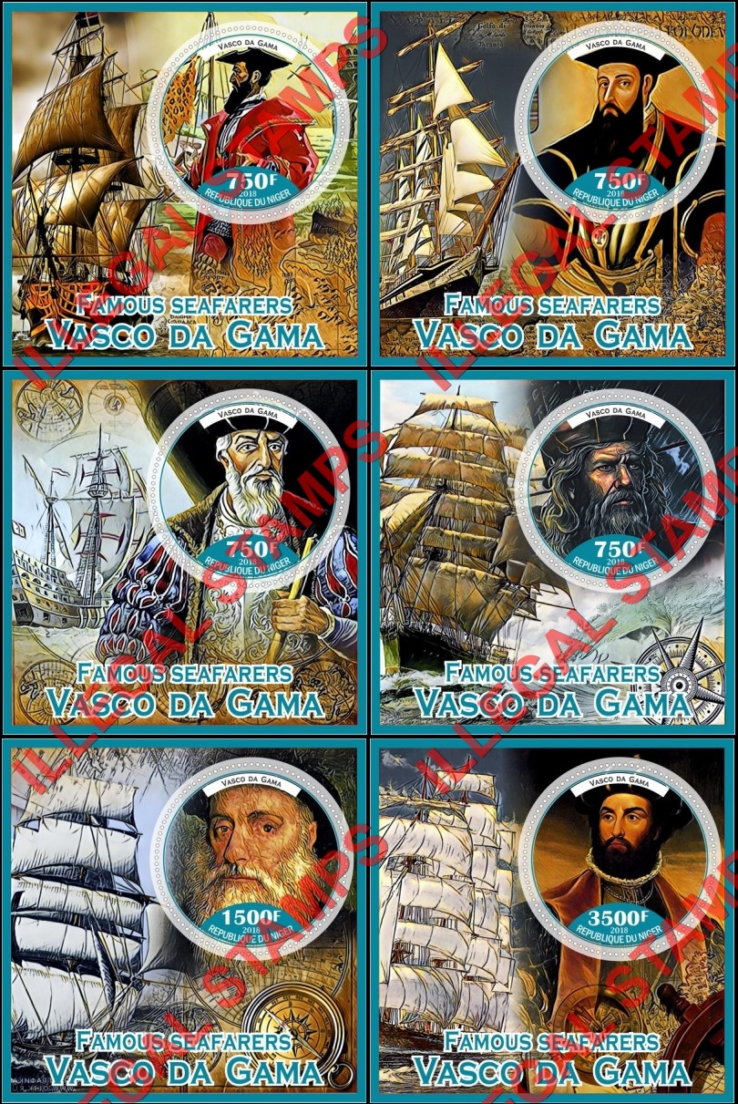 Niger 2018 Famous Seafarers Vasco da Gama Illegal Stamp Souvenir Sheets of 1