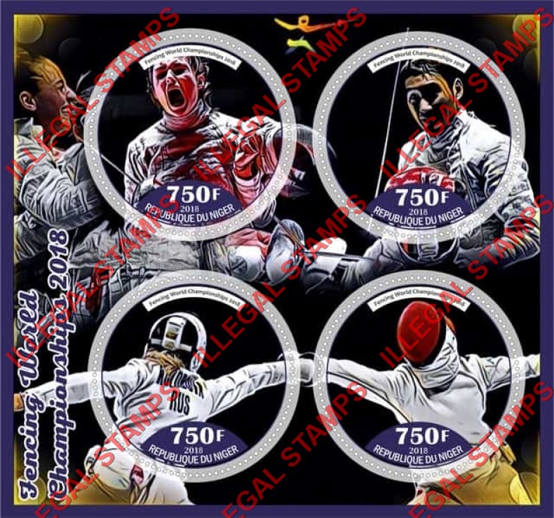 Niger 2018 Fencing World Championships Illegal Stamp Souvenir Sheet of 4