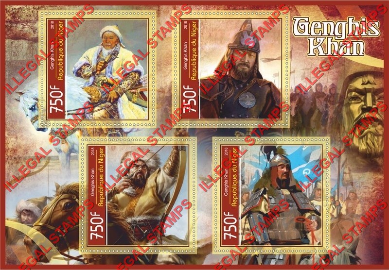 Niger 2018 Genghis Khan Illegal Stamp Souvenir Sheet of 4