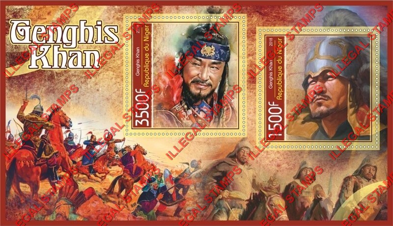 Niger 2018 Genghis Khan Illegal Stamp Souvenir Sheet of 2