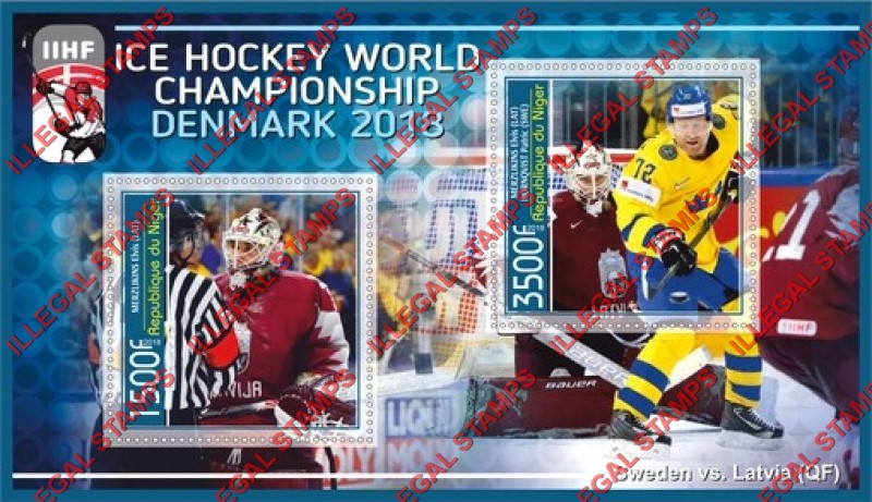 Niger 2018 Ice Hockey World Championship Denmark Illegal Stamp Souvenir Sheet of 2