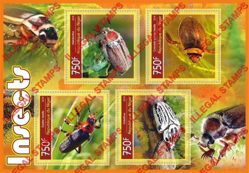 Niger 2018 Insects (different) Illegal Stamp Souvenir Sheet of 4