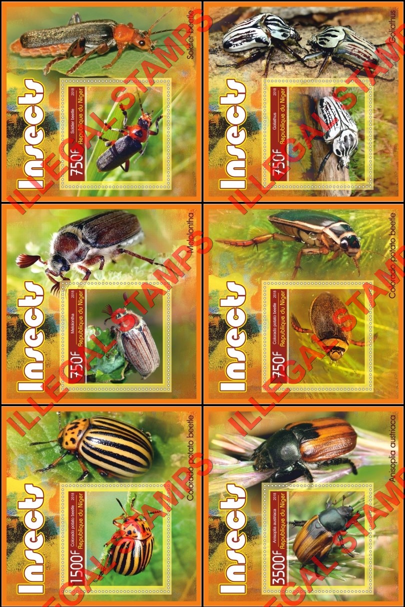 Niger 2018 Insects (different) Illegal Stamp Souvenir Sheets of 1