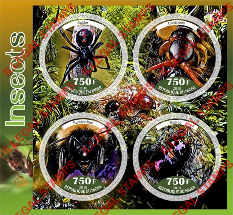 Niger 2018 Insects Illegal Stamp Souvenir Sheet of 4