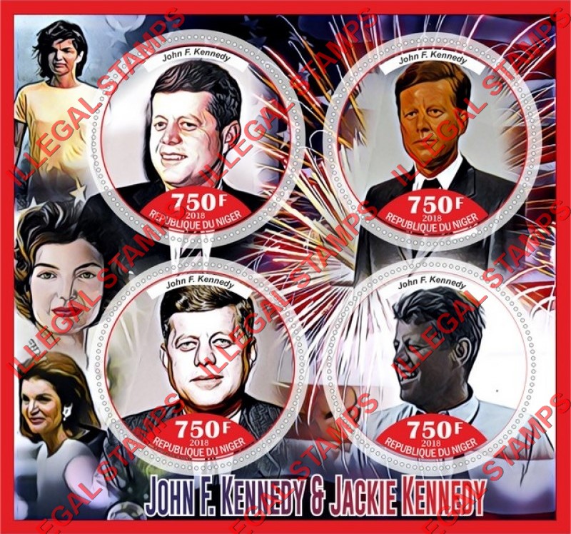 Niger 2018 John F. Kennedy and Jackie Kennedy Illegal Stamp Souvenir Sheet of 4