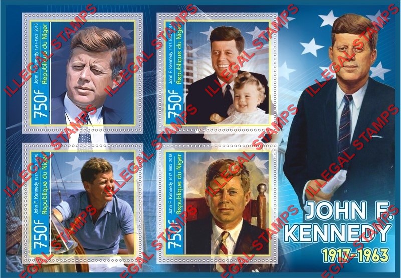 Niger 2018 John F. Kennedy (different b) Illegal Stamp Souvenir Sheet of 4