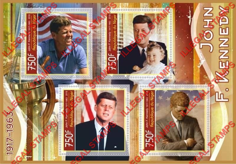Niger 2018 John F. Kennedy (different) Illegal Stamp Souvenir Sheet of 4