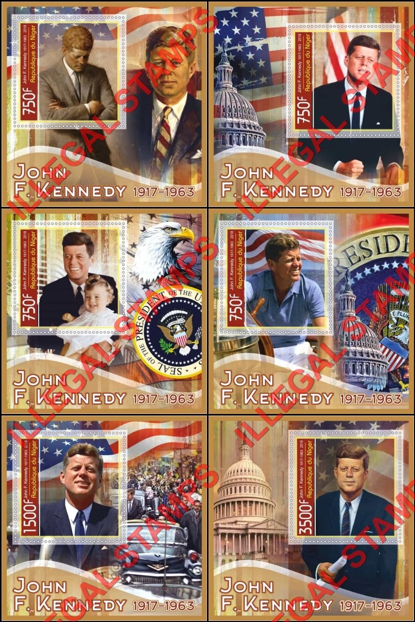Niger 2018 John F. Kennedy (different) Illegal Stamp Souvenir Sheets of 1