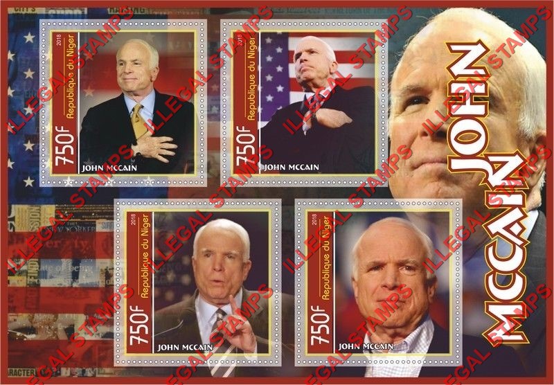 Niger 2018 John McCain Illegal Stamp Souvenir Sheet of 4
