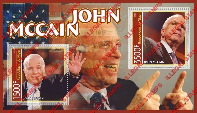Niger 2018 John McCain Illegal Stamp Souvenir Sheet of 2