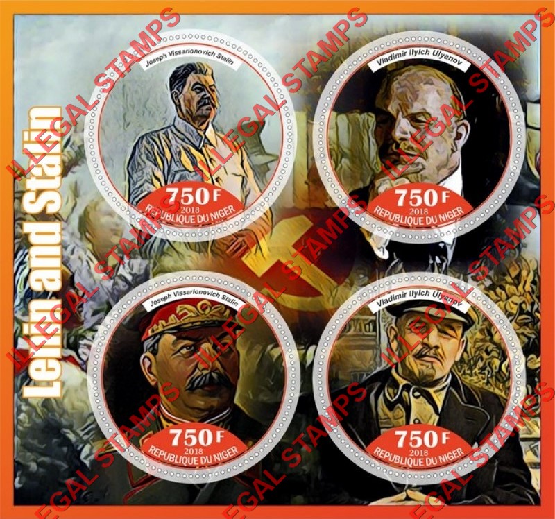 Niger 2018 Lenin and Stalin (different) Illegal Stamp Souvenir Sheet of 4