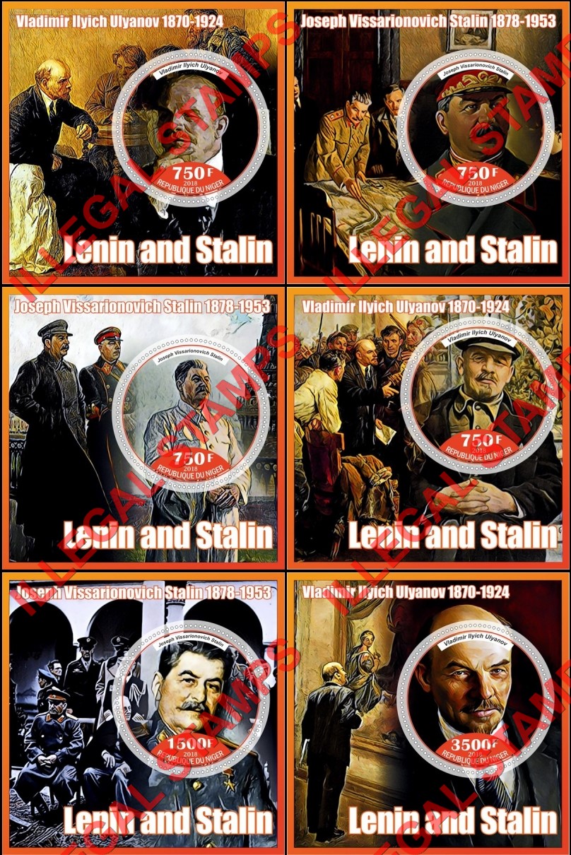 Niger 2018 Lenin and Stalin (different) Illegal Stamp Souvenir Sheets of 1