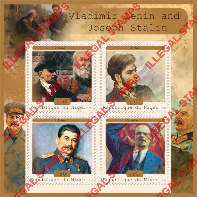 Niger 2018 Lenin and Stalin Illegal Stamp Souvenir Sheet of 4