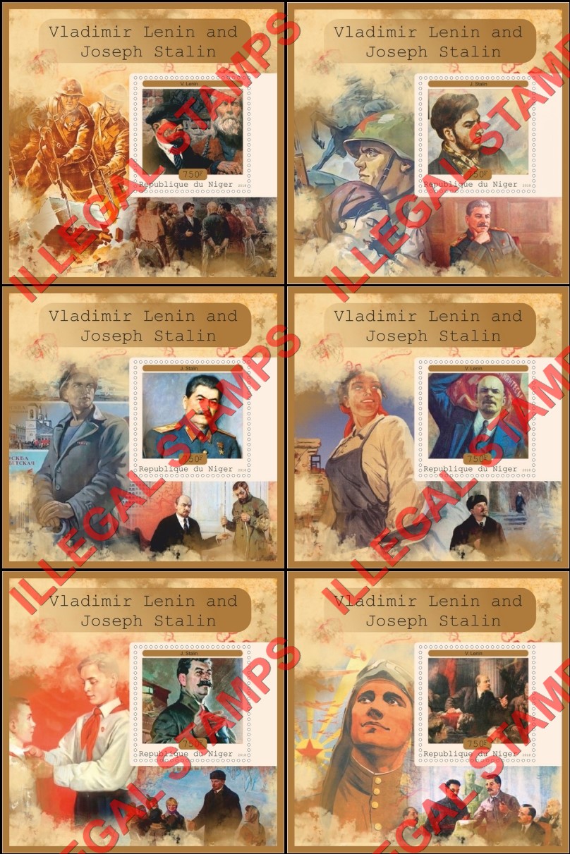 Niger 2018 Lenin and Stalin Illegal Stamp Souvenir Sheets of 1