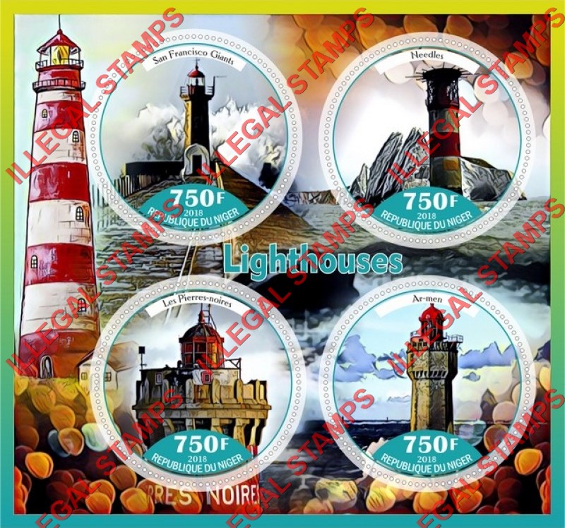 Niger 2018 Lighthouses (different) Illegal Stamp Souvenir Sheet of 4