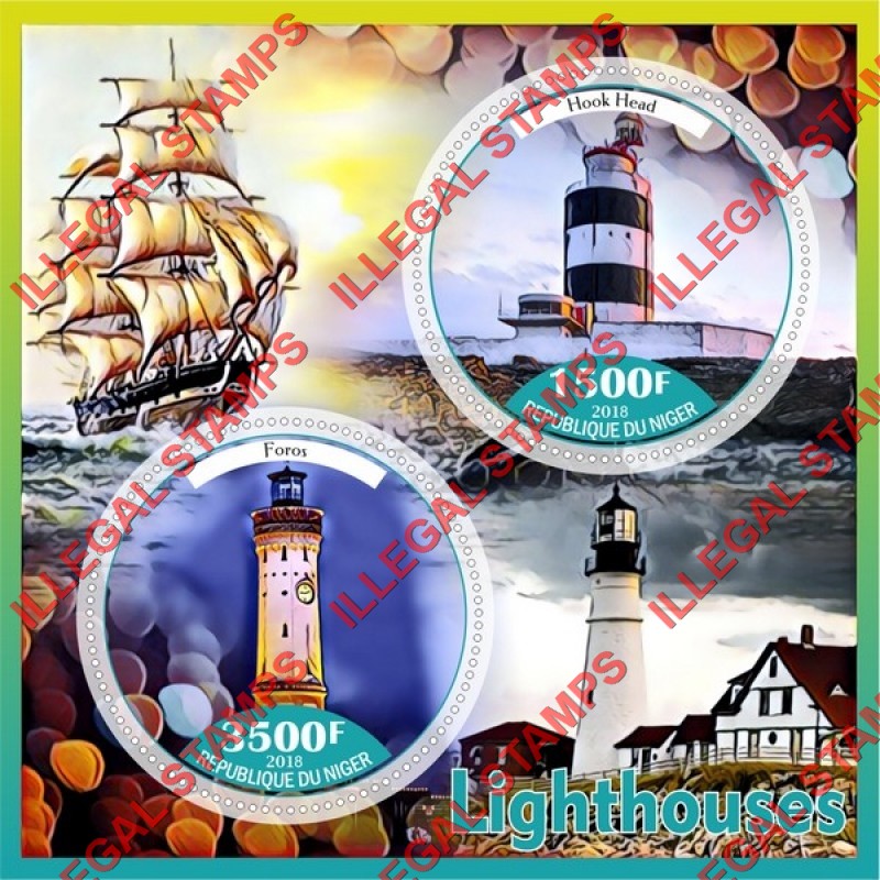 Niger 2018 Lighthouses (different) Illegal Stamp Souvenir Sheet of 2
