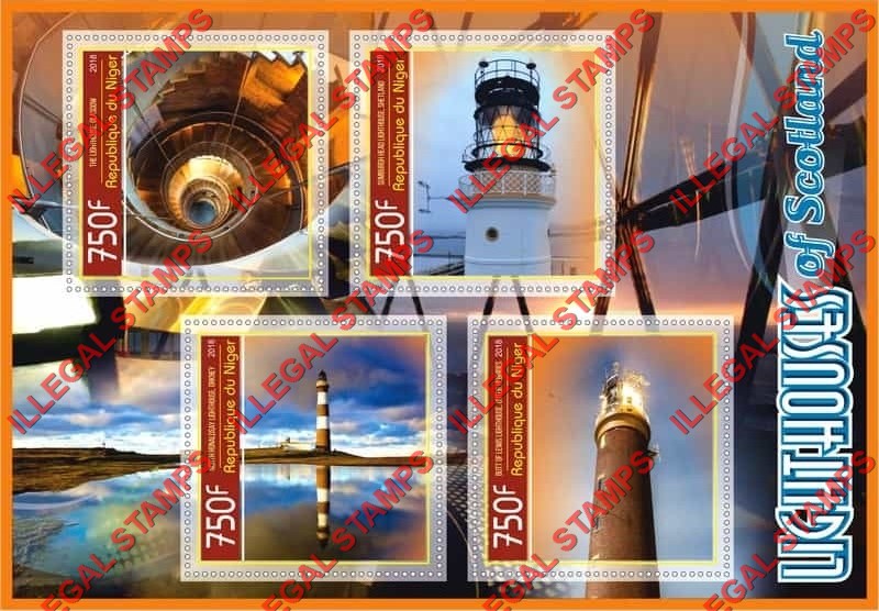 Niger 2018 Lighthouses of Scotland Illegal Stamp Souvenir Sheet of 4