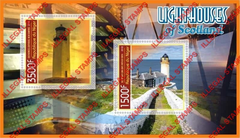 Niger 2018 Lighthouses of Scotland Illegal Stamp Souvenir Sheet of 2