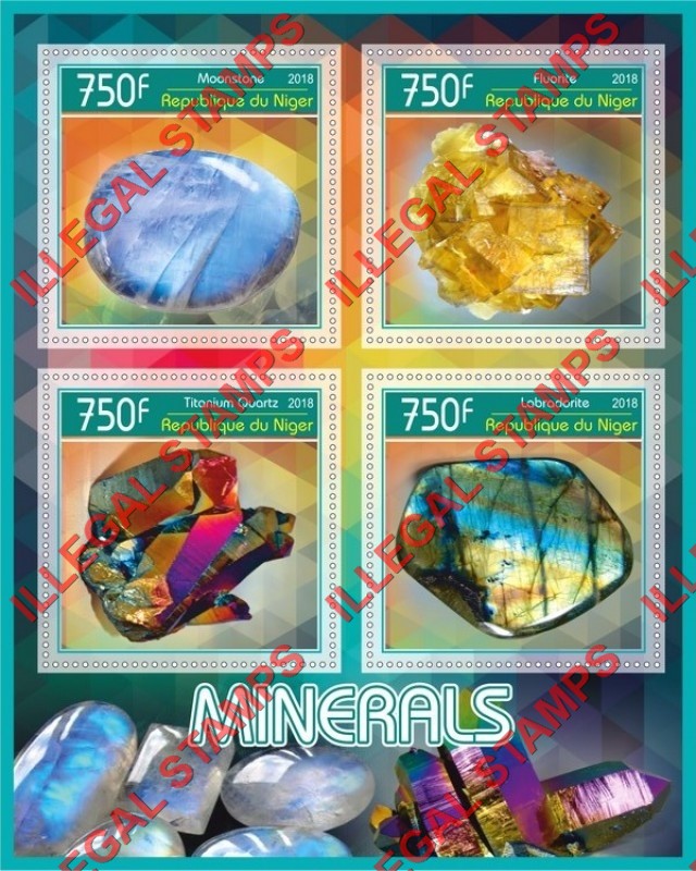 Niger 2018 Minerals Illegal Stamp Souvenir Sheet of 4