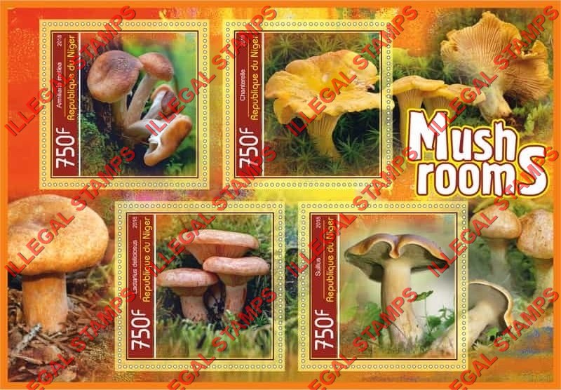 Niger 2018 Mushrooms Illegal Stamp Souvenir Sheet of 4