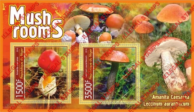 Niger 2018 Mushrooms Illegal Stamp Souvenir Sheet of 2