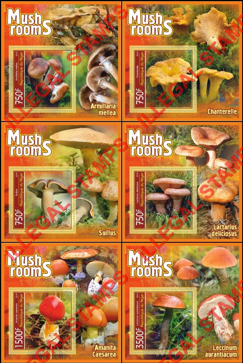 Niger 2018 Mushrooms Illegal Stamp Souvenir Sheets of 1