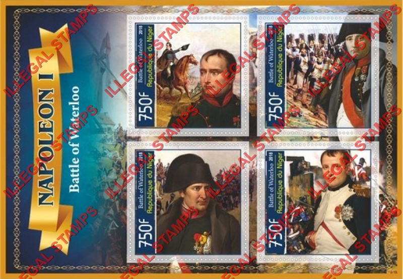 Niger 2018 Napoleon Battle of Waterloo Illegal Stamp Souvenir Sheet of 4