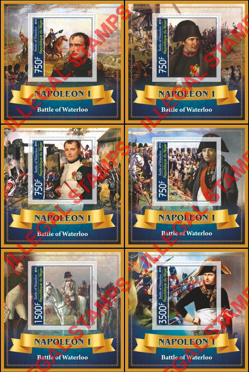 Niger 2018 Napoleon Battle of Waterloo Illegal Stamp Souvenir Sheets of 1