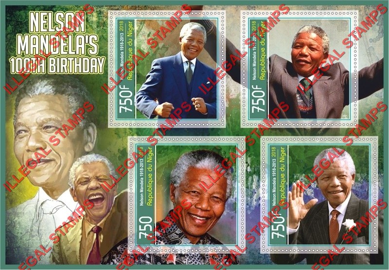Niger 2018 Nelson Mandela Illegal Stamp Souvenir Sheet of 4