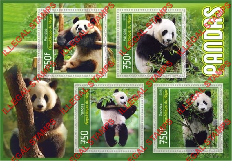 Niger 2018 Pandas Illegal Stamp Souvenir Sheet of 4