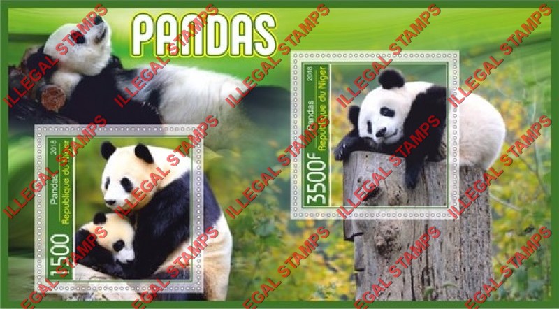 Niger 2018 Pandas Illegal Stamp Souvenir Sheet of 2