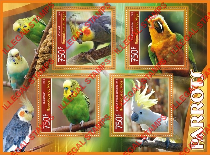 Niger 2018 Parrots Illegal Stamp Souvenir Sheet of 4