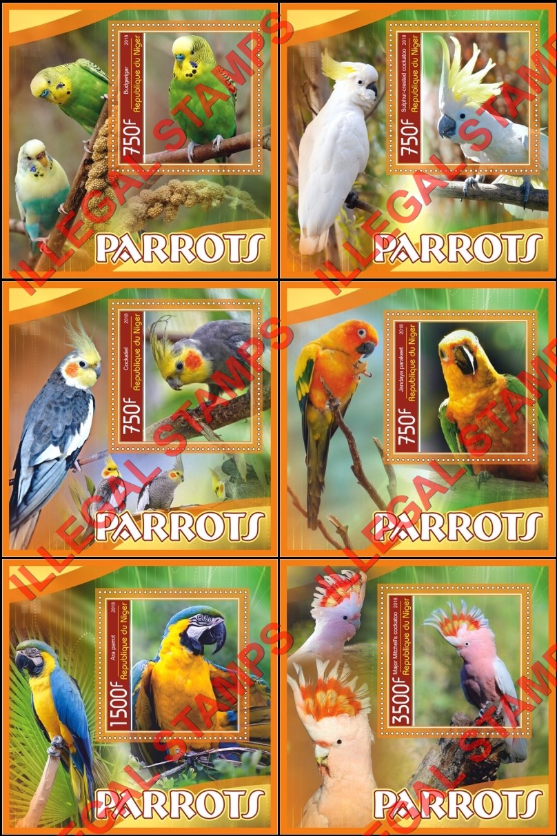 Niger 2018 Parrots Illegal Stamp Souvenir Sheets of 1