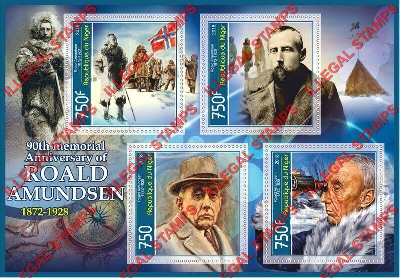 Niger 2018 Roald Amundsen Illegal Stamp Souvenir Sheet of 4