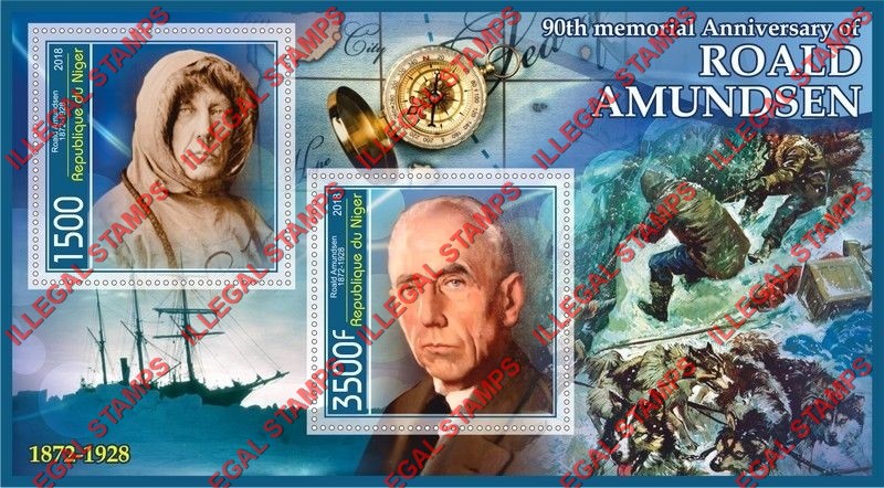 Niger 2018 Roald Amundsen Illegal Stamp Souvenir Sheet of 2