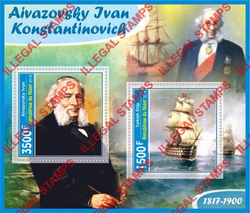 Niger 2018 Sailing Ships Paintings by Aivazovsky Ivan Konstantinovich Illegal Stamp Souvenir Sheet of 2