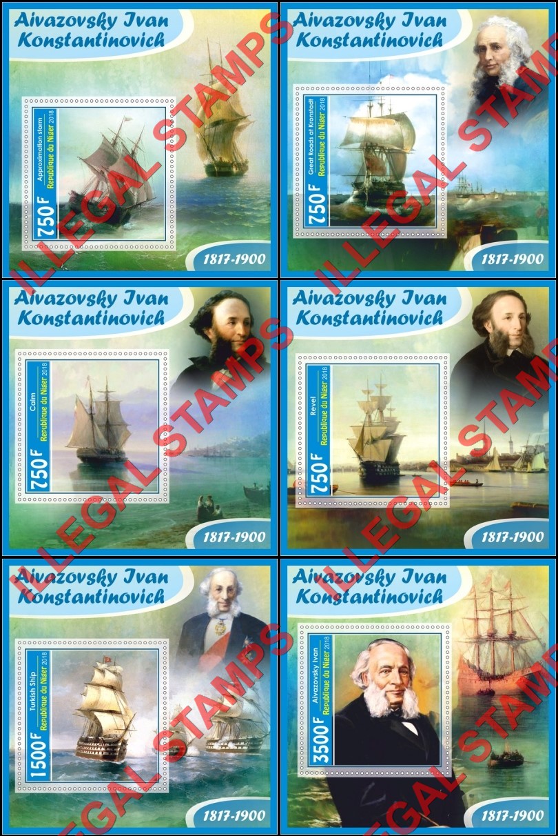 Niger 2018 Sailing Ships Paintings by Aivazovsky Ivan Konstantinovich Illegal Stamp Souvenir Sheets of 1