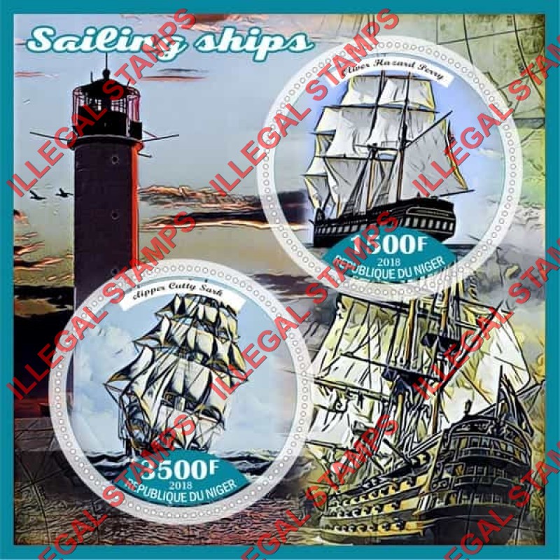 Niger 2018 Sailing Ships Illegal Stamp Souvenir Sheet of 2