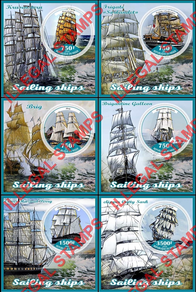 Niger 2018 Sailing Ships Illegal Stamp Souvenir Sheets of 1