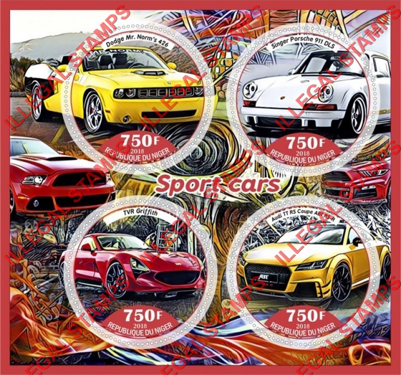 Niger 2018 Sport Cars Illegal Stamp Souvenir Sheet of 4