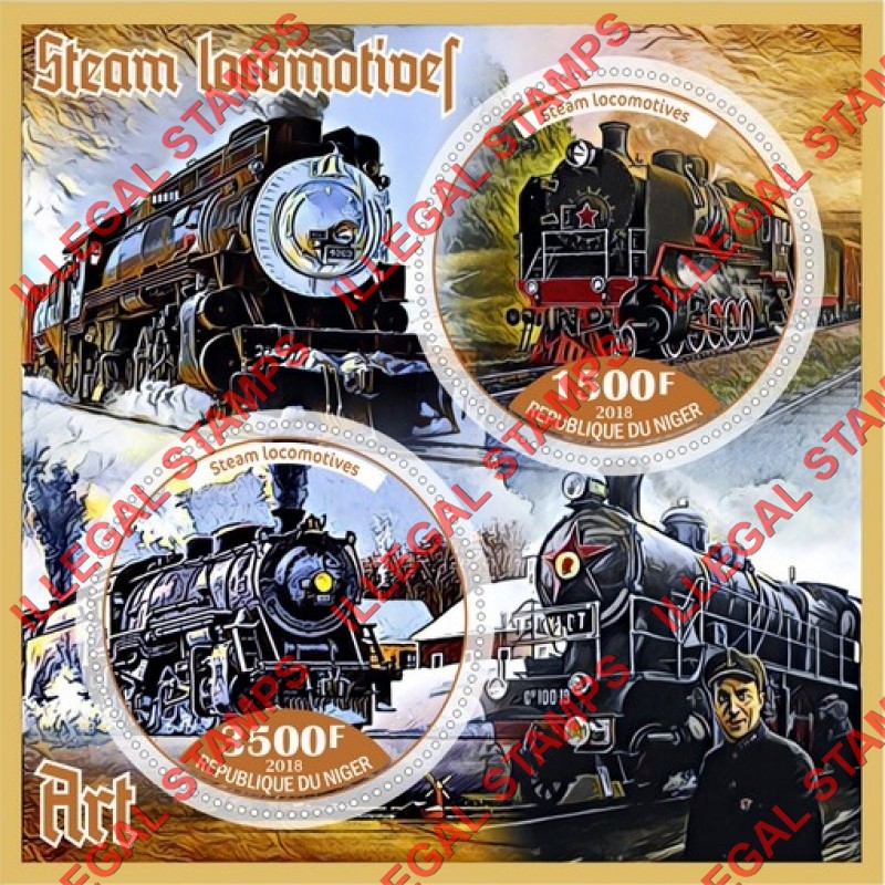Niger 2018 Steam Locomotives Illegal Stamp Souvenir Sheet of 2