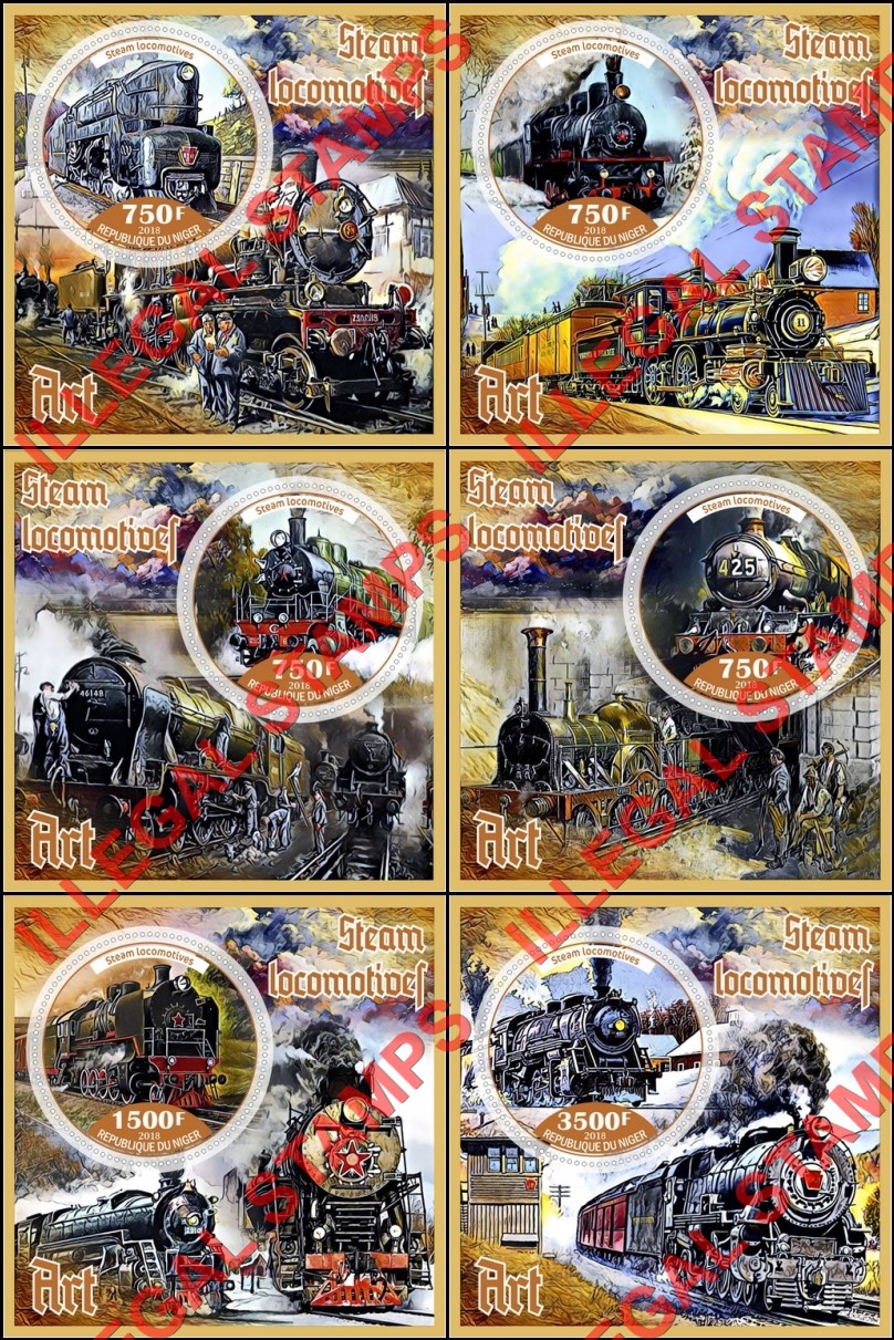 Niger 2018 Steam Locomotives Illegal Stamp Souvenir Sheets of 1