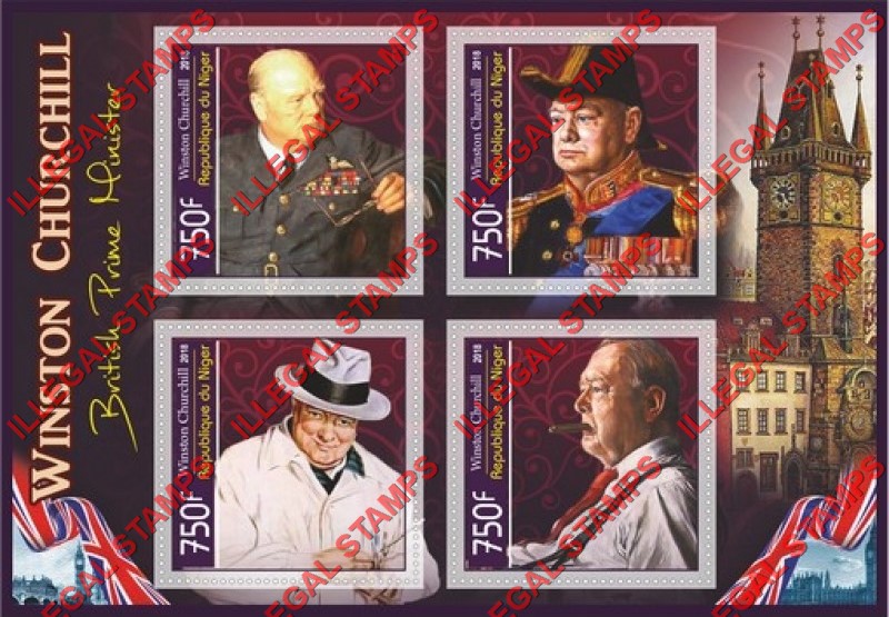 Niger 2018 Winston Churchill (different) Illegal Stamp Souvenir Sheet of 4