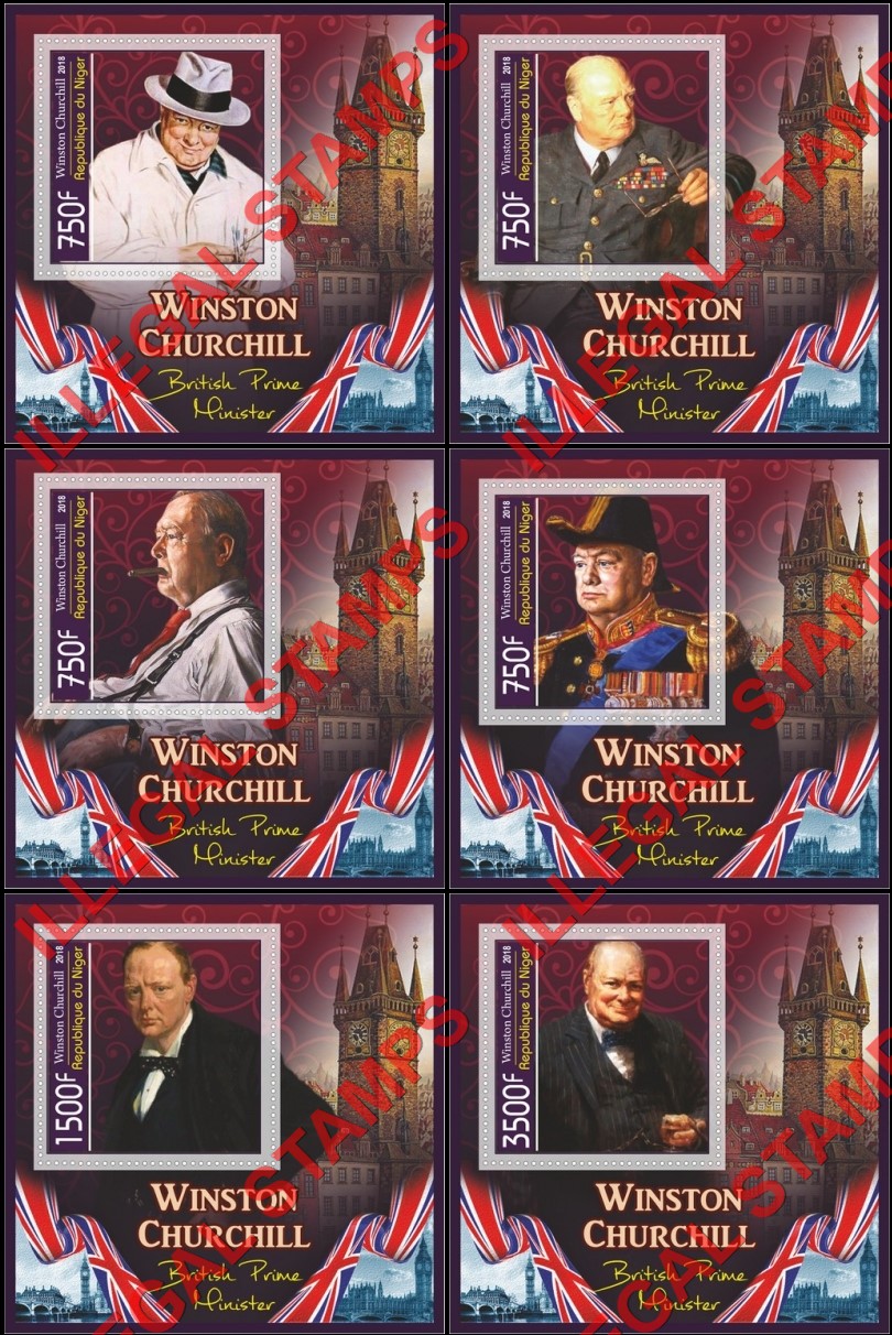 Niger 2018 Winston Churchill (different) Illegal Stamp Souvenir Sheets of 1