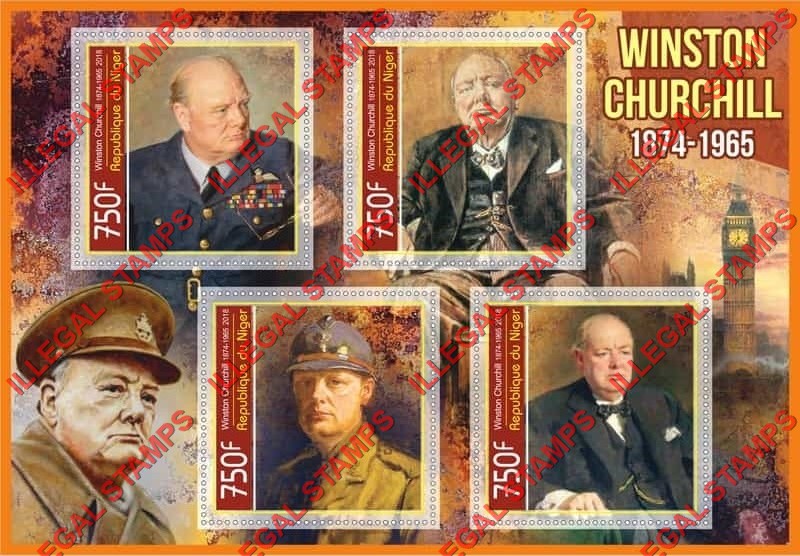 Niger 2018 Winston Churchill Illegal Stamp Souvenir Sheet of 4