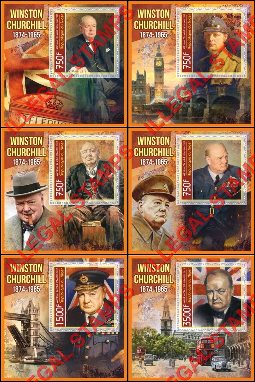 Niger 2018 Winston Churchill Illegal Stamp Souvenir Sheets of 1