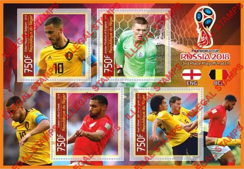 Niger 2018 World Cup Soccer Football 3rd Place Playoff Match Illegal Stamp Souvenir Sheet of 4