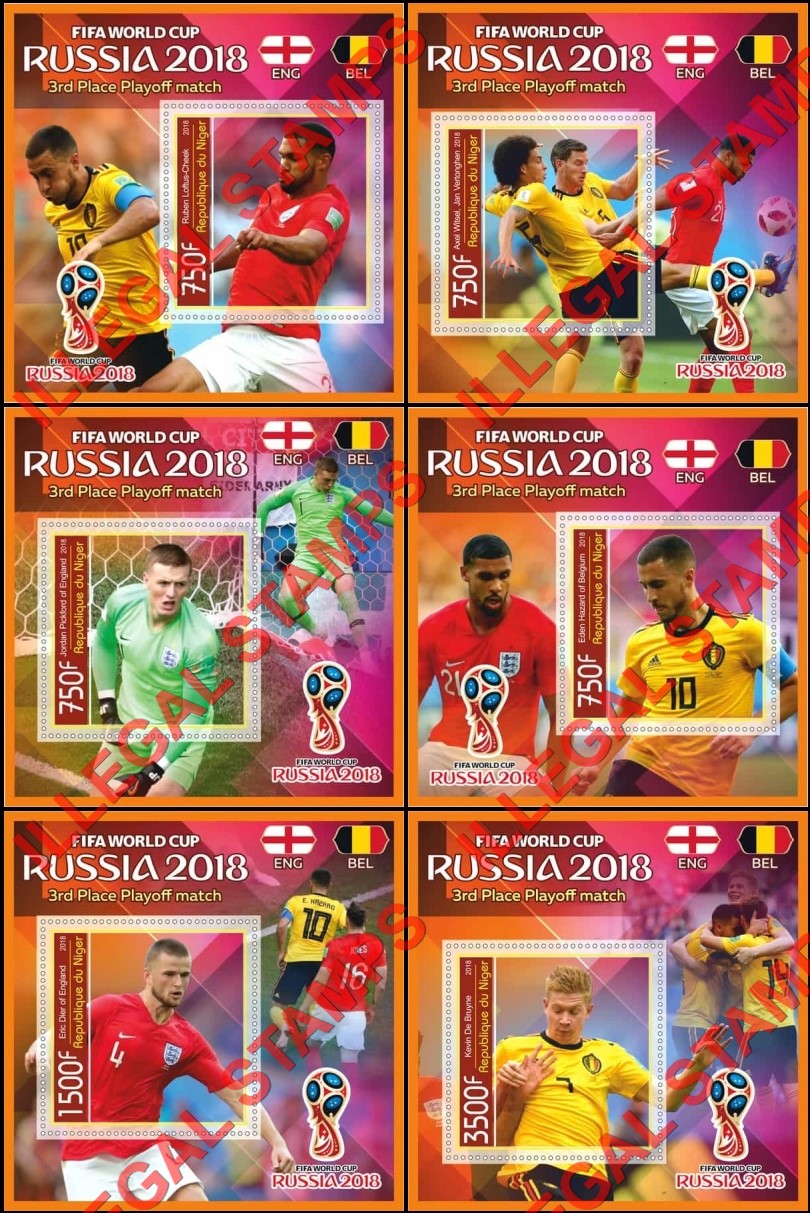 Niger 2018 World Cup Soccer Football 3rd Place Playoff Match Illegal Stamp Souvenir Sheets of 1