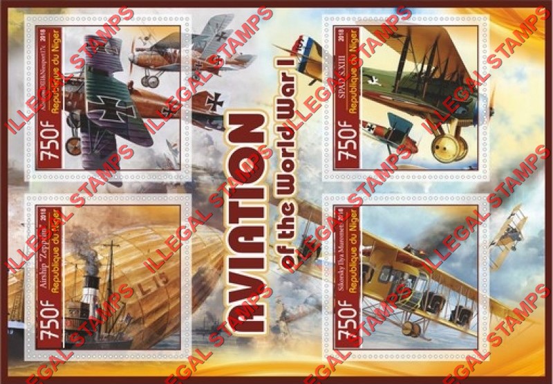 Niger 2018 World War I Aviation (different a) Illegal Stamp Souvenir Sheet of 4